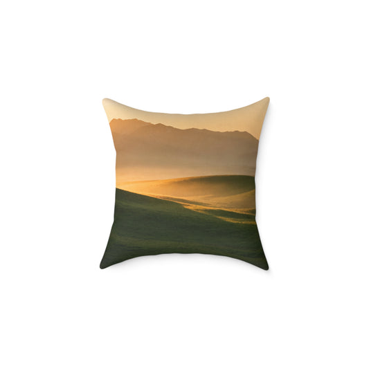 Sunset Valley Vista - Square Poly Canvas Pillow