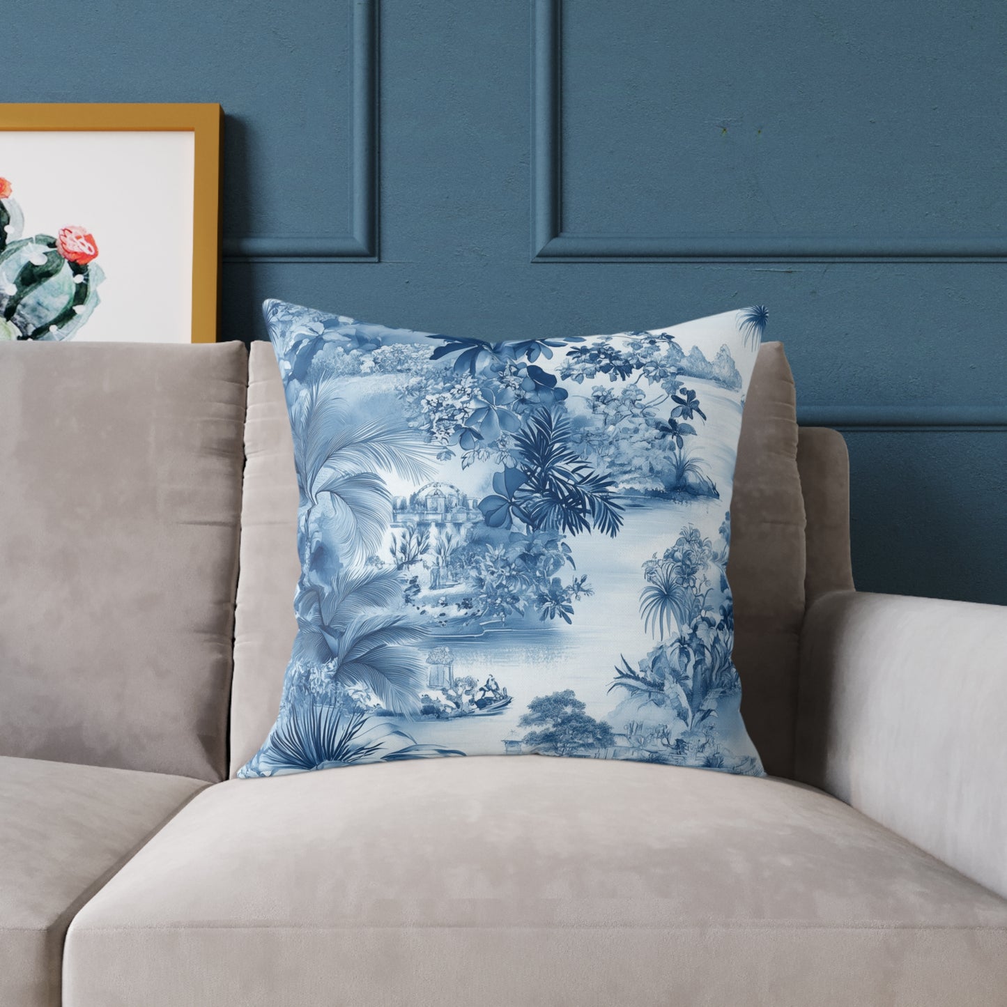 Toile Seaside Escape - Square Poly Canvas Pillow