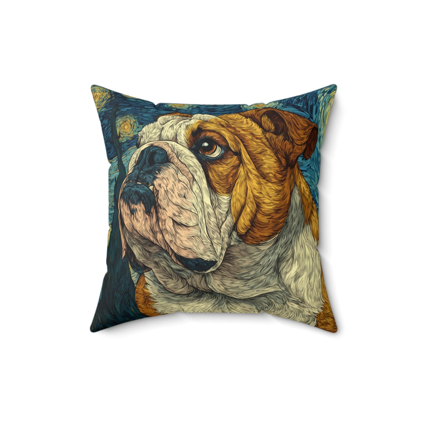Bulldog Under the Stars - Spun Polyester Square Pillow