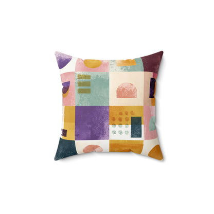 Retro Patch Fusion - Faux Suede Square Pillow