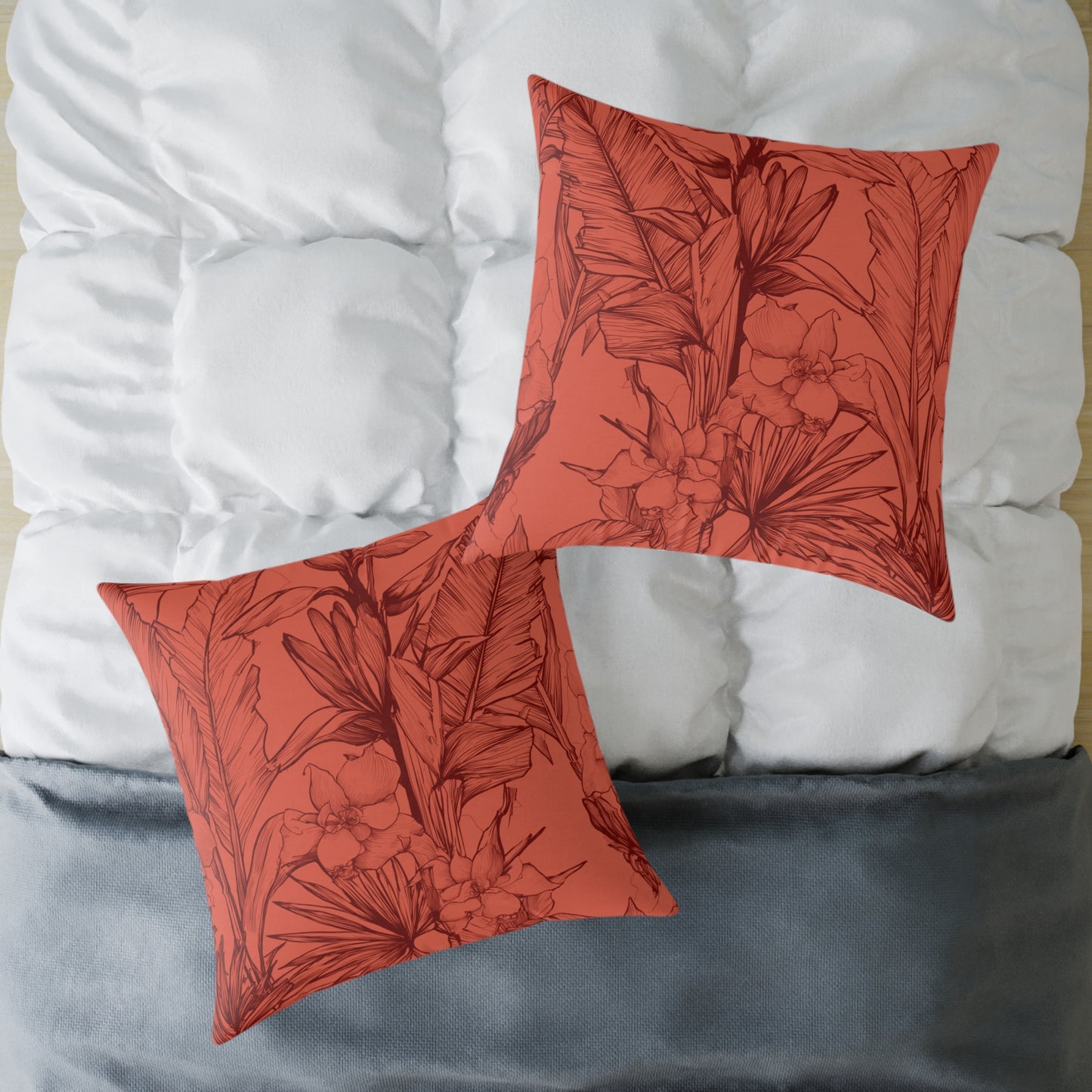 Terracotta Jungle Sketch - Square Poly Canvas Pillow