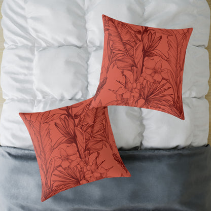 Terracotta Jungle Sketch - Square Poly Canvas Pillow