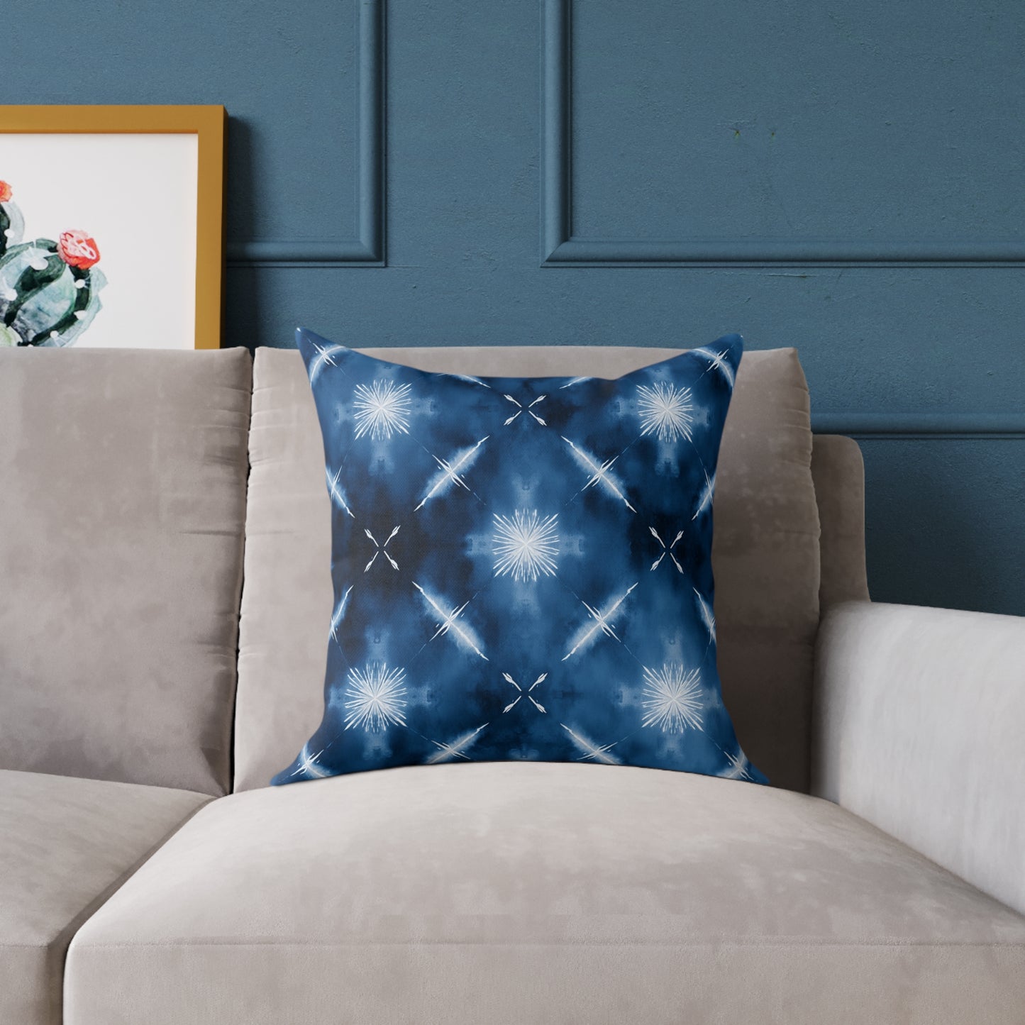 Midnight Aegean Shibori - Square Poly Canvas Pillow
