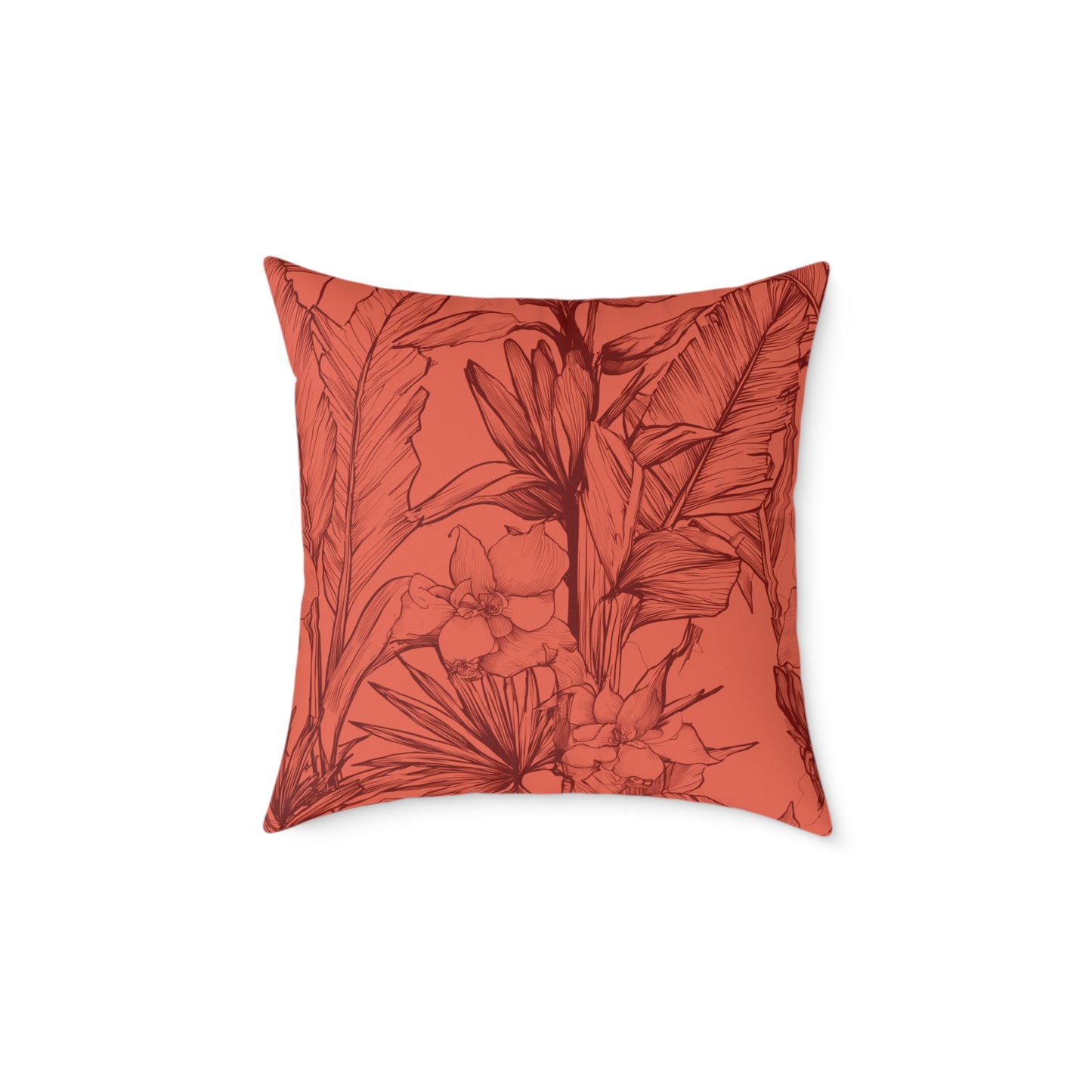 Terracotta Jungle Sketch - Square Poly Canvas Pillow