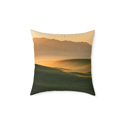 Sunset Valley Vista - Square Poly Canvas Pillow