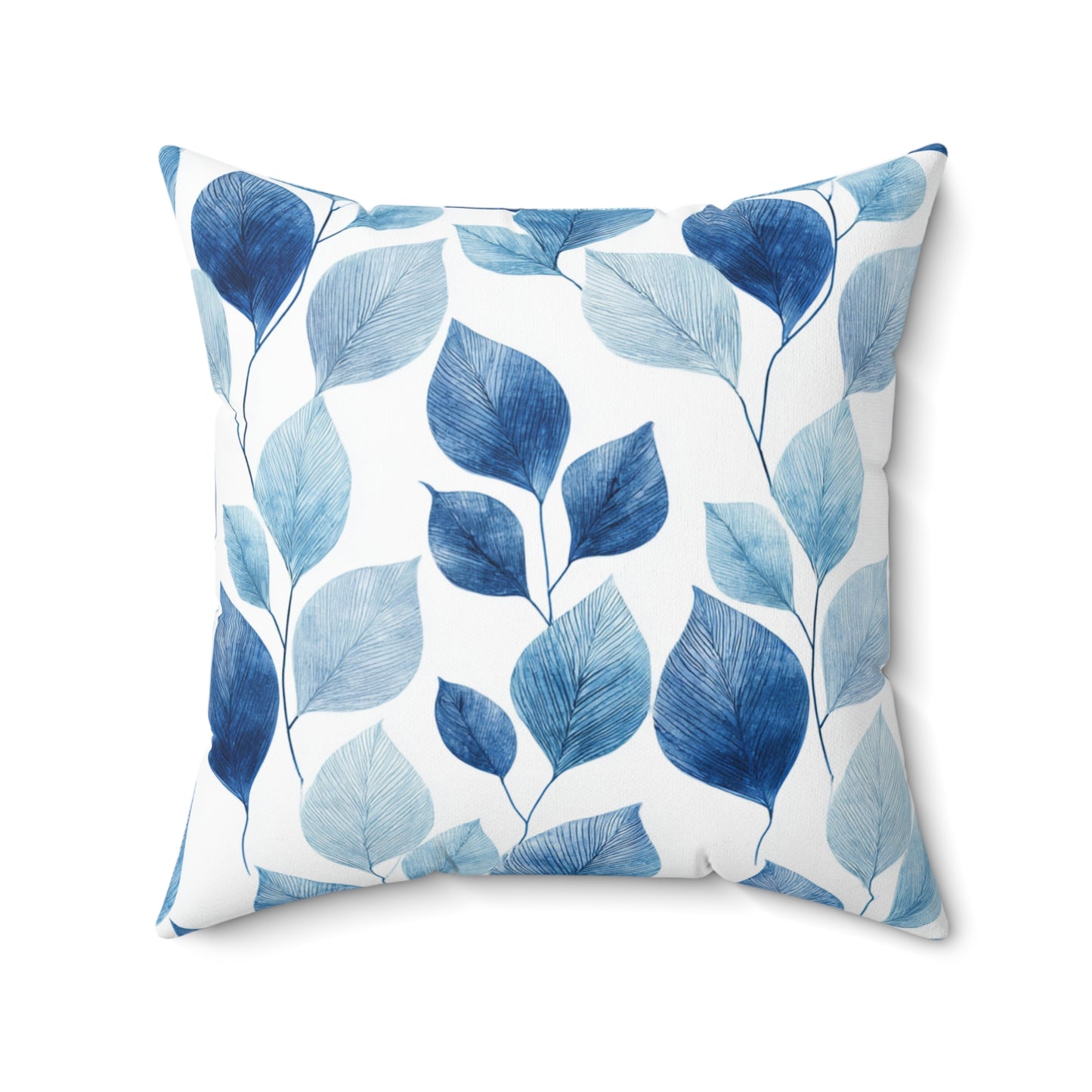Indigo Frost Leaves - Spun Polyester Square Pillow