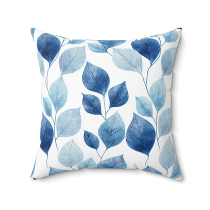 Indigo Frost Leaves - Spun Polyester Square Pillow