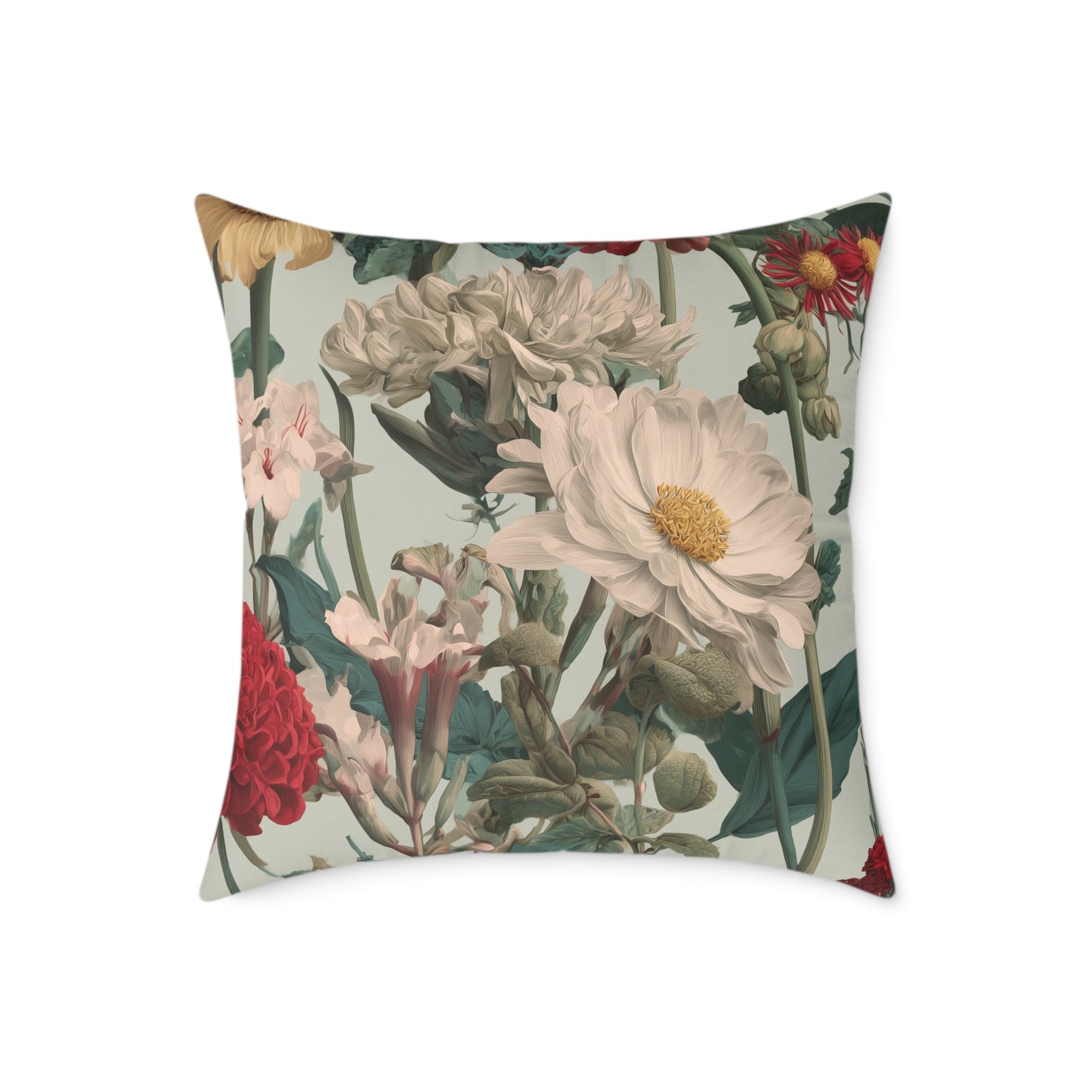 Crimson & Cream Garden - Square Poly Canvas Pillow