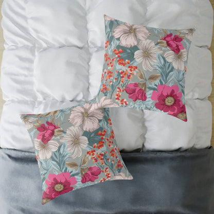 Pastel Meadow Symphony - Square Poly Canvas Pillow