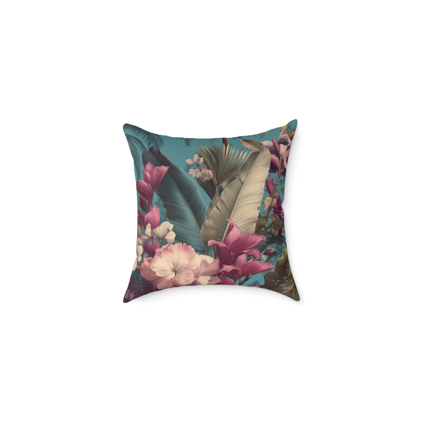 Jade Bloom Reverie - Square Poly Canvas Pillow