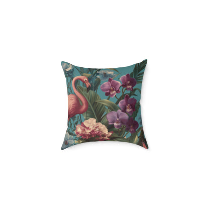 Tropic Orchid Flamingo - Square Poly Canvas Pillow