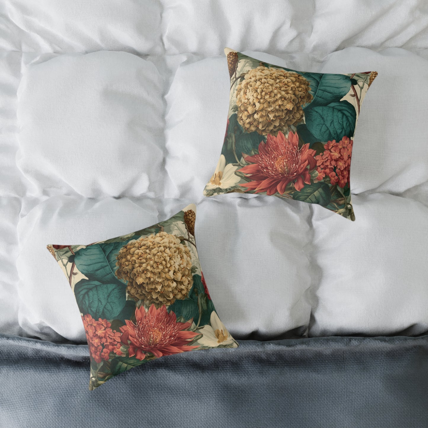 Autumn Harvest Chrysanthemum - Square Poly Canvas Pillow
