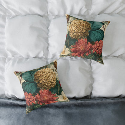 Autumn Harvest Chrysanthemum - Square Poly Canvas Pillow