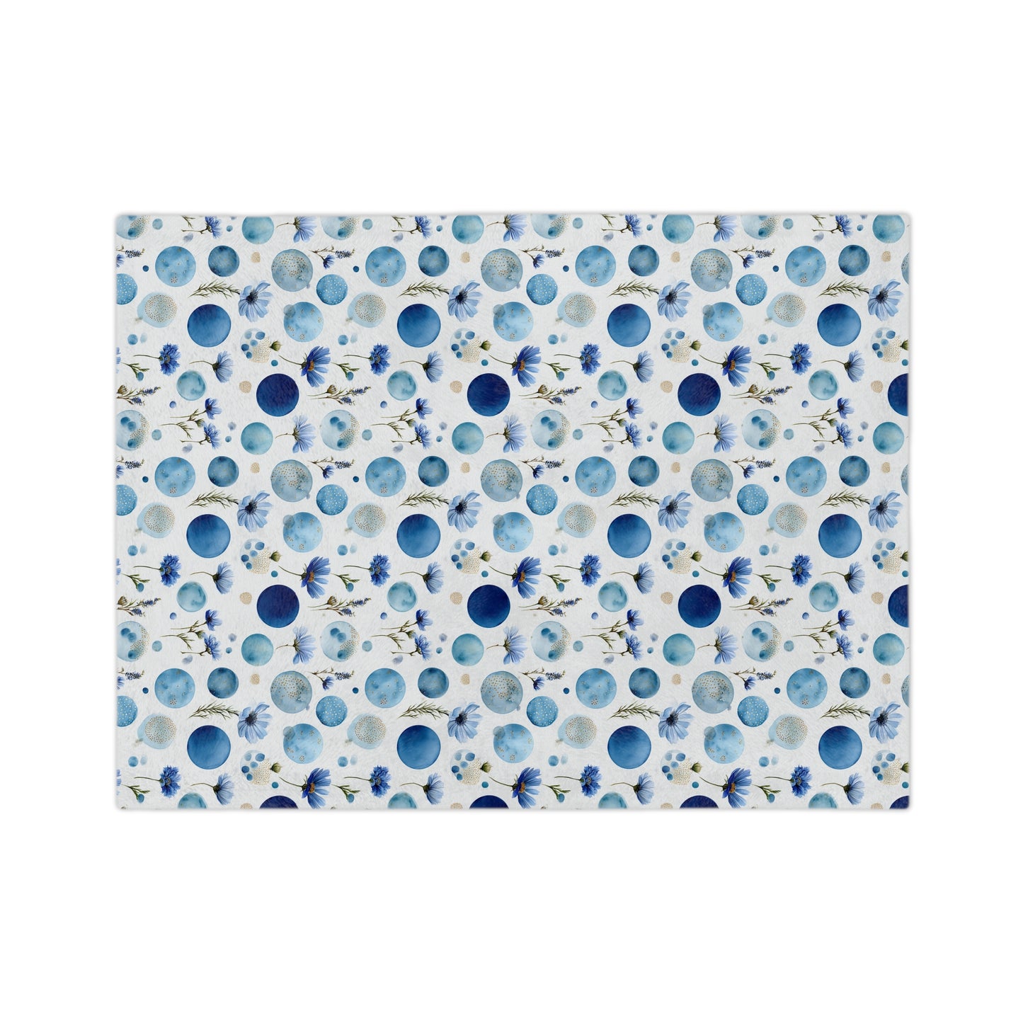 Blue Circle Flowers - Velveteen Microfiber Blanket