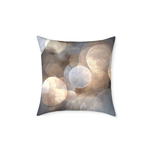Silver Glow Bokeh - Square Poly Canvas Pillow