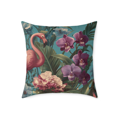 Tropic Orchid Flamingo - Square Poly Canvas Pillow