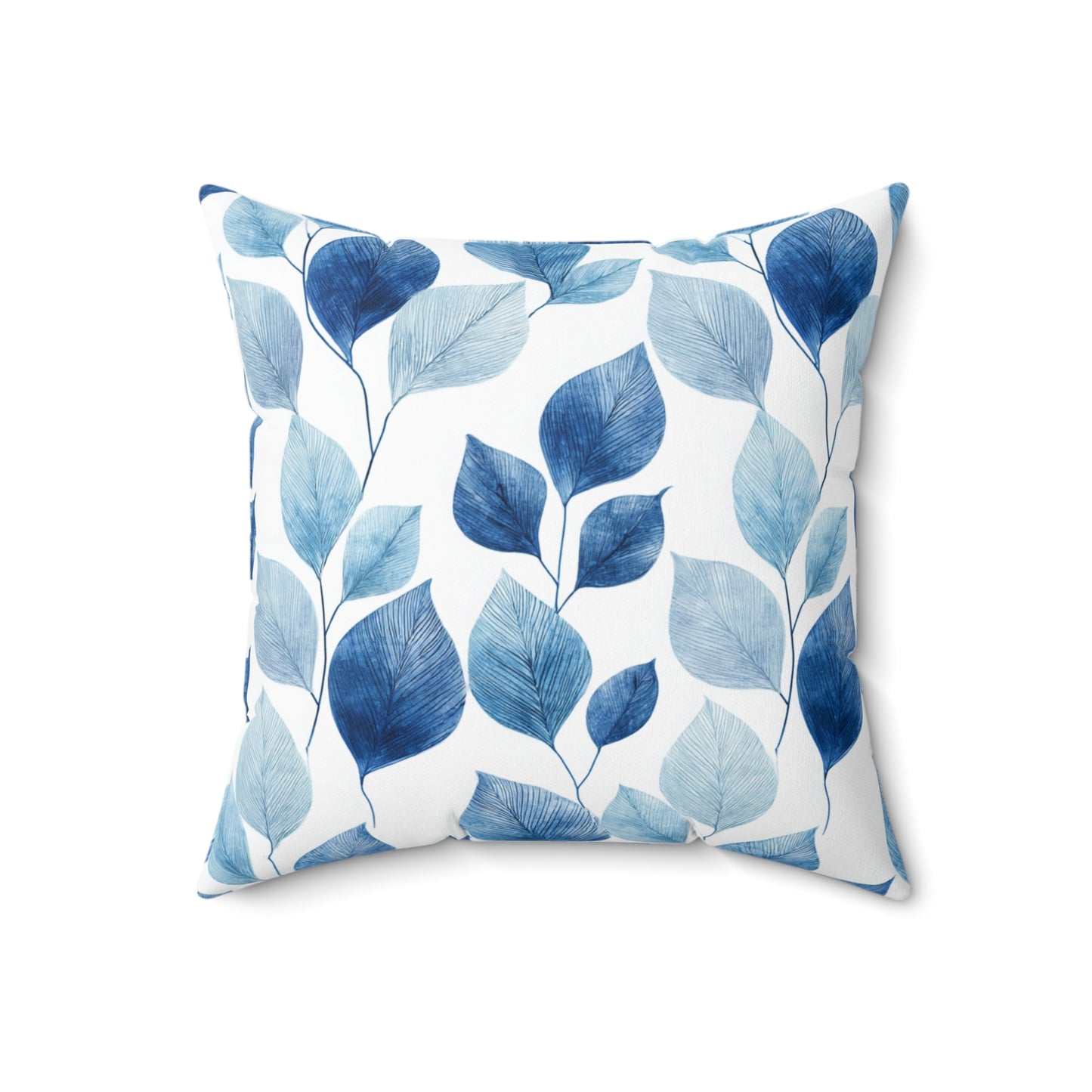 Indigo Frost Leaves - Spun Polyester Square Pillow