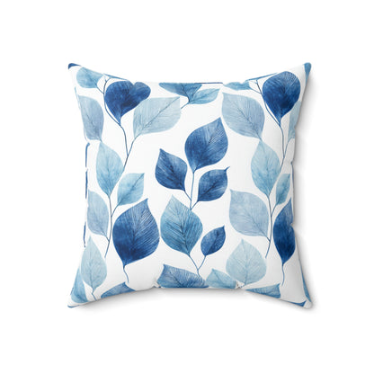 Indigo Frost Leaves - Spun Polyester Square Pillow