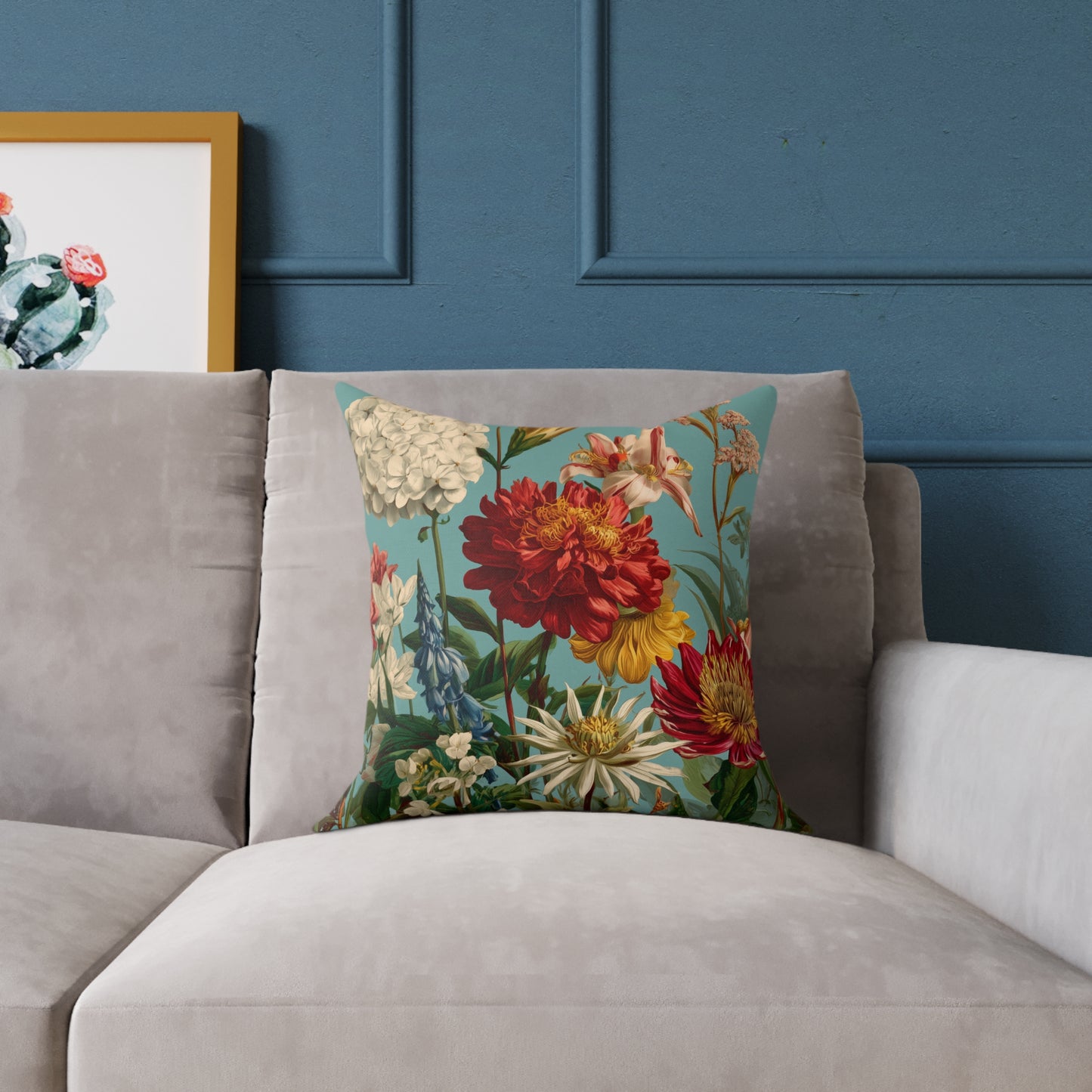 Scarlet & Ivory Floralscape - Square Poly Canvas Pillow