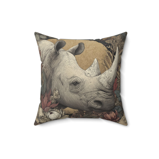 Ivory Plains Rhino - Faux Suede Square Pillow