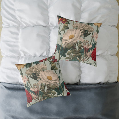 Crimson & Cream Garden - Square Poly Canvas Pillow