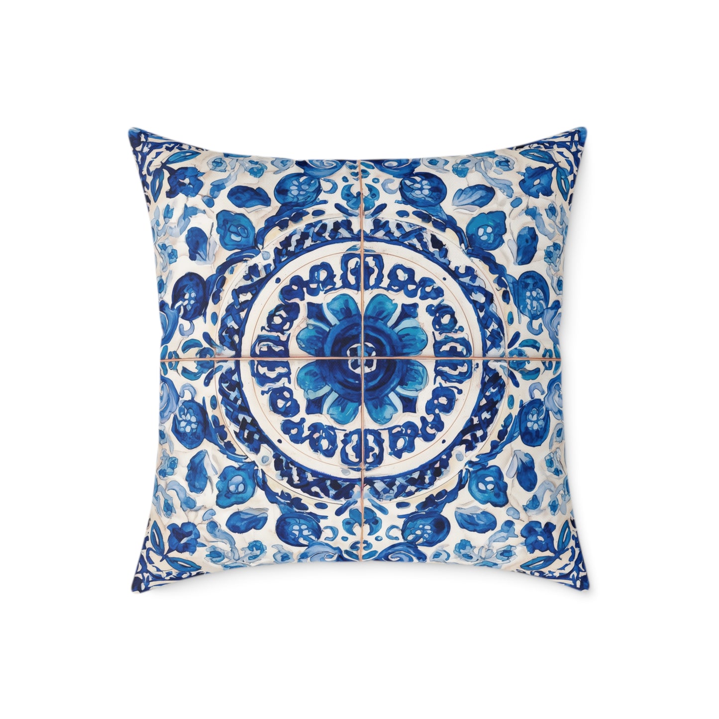 Blue Majolica Medallion - Square Poly Canvas Pillow