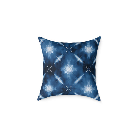 Midnight Aegean Shibori - Square Poly Canvas Pillow