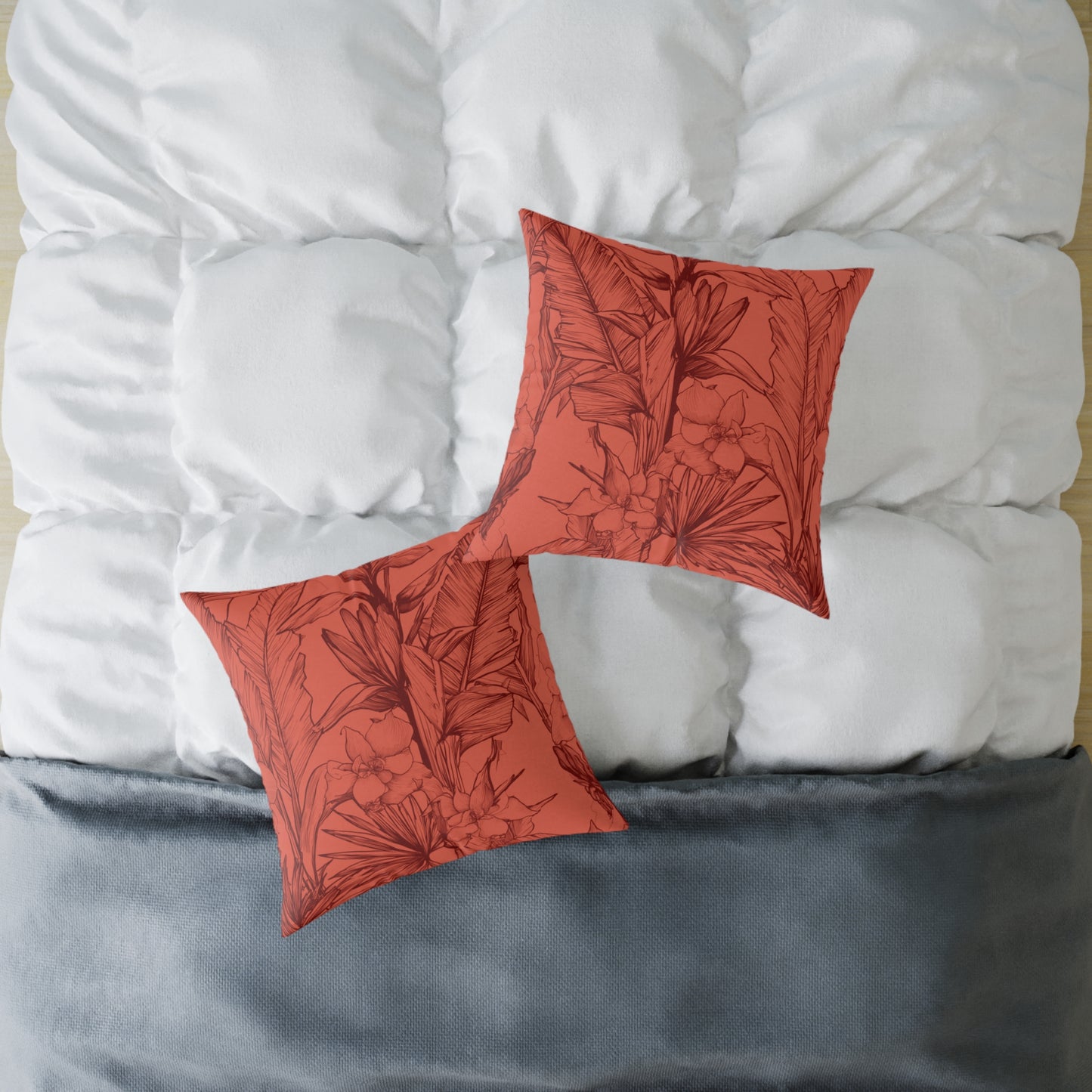 Terracotta Jungle Sketch - Square Poly Canvas Pillow