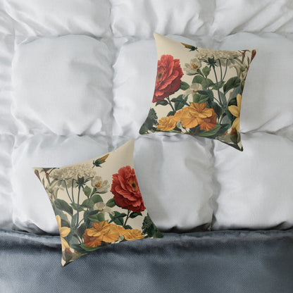 Sunlit Wildflower Bouquet - Square Poly Canvas Pillow