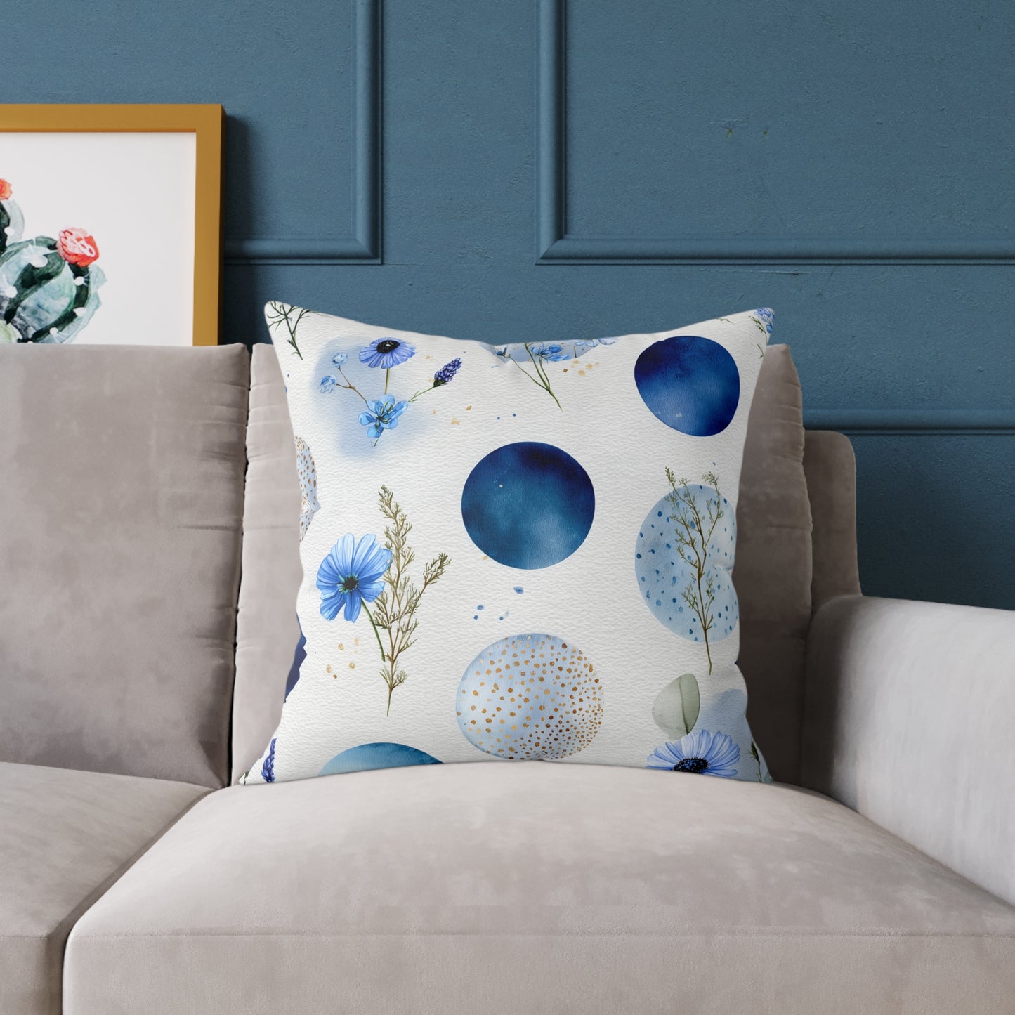 Celestial Ocean Blossoms - Square Poly Canvas Pillow