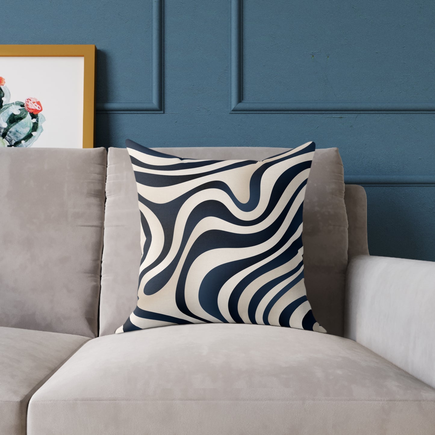Waveflow – Navy - Square Poly Canvas Pillow