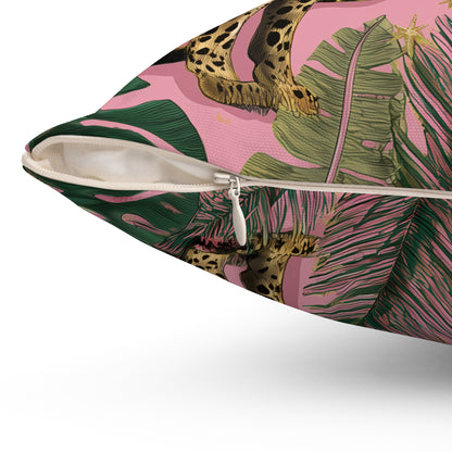 Pink Safari Leopards - Spun Polyester Square Pillow