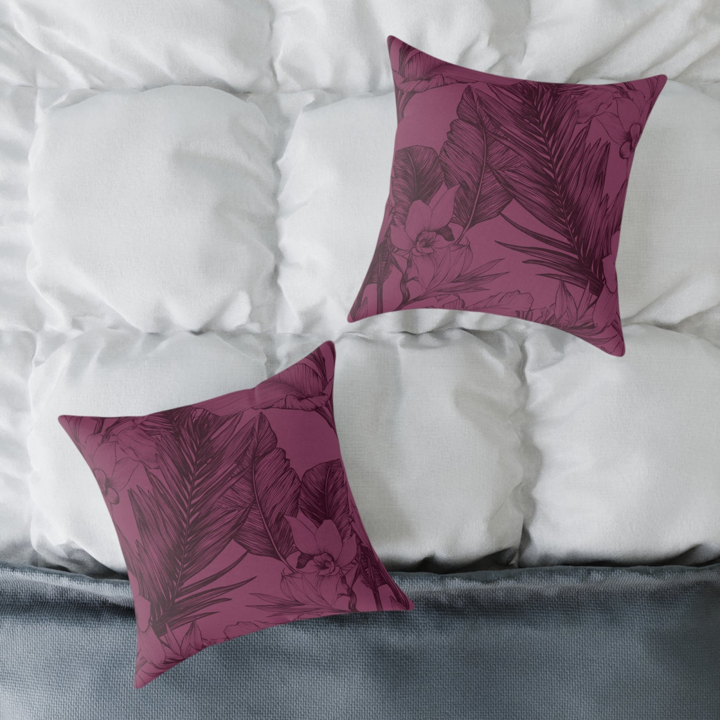 Mulberry Jungle Sketch - Square Poly Canvas Pillow
