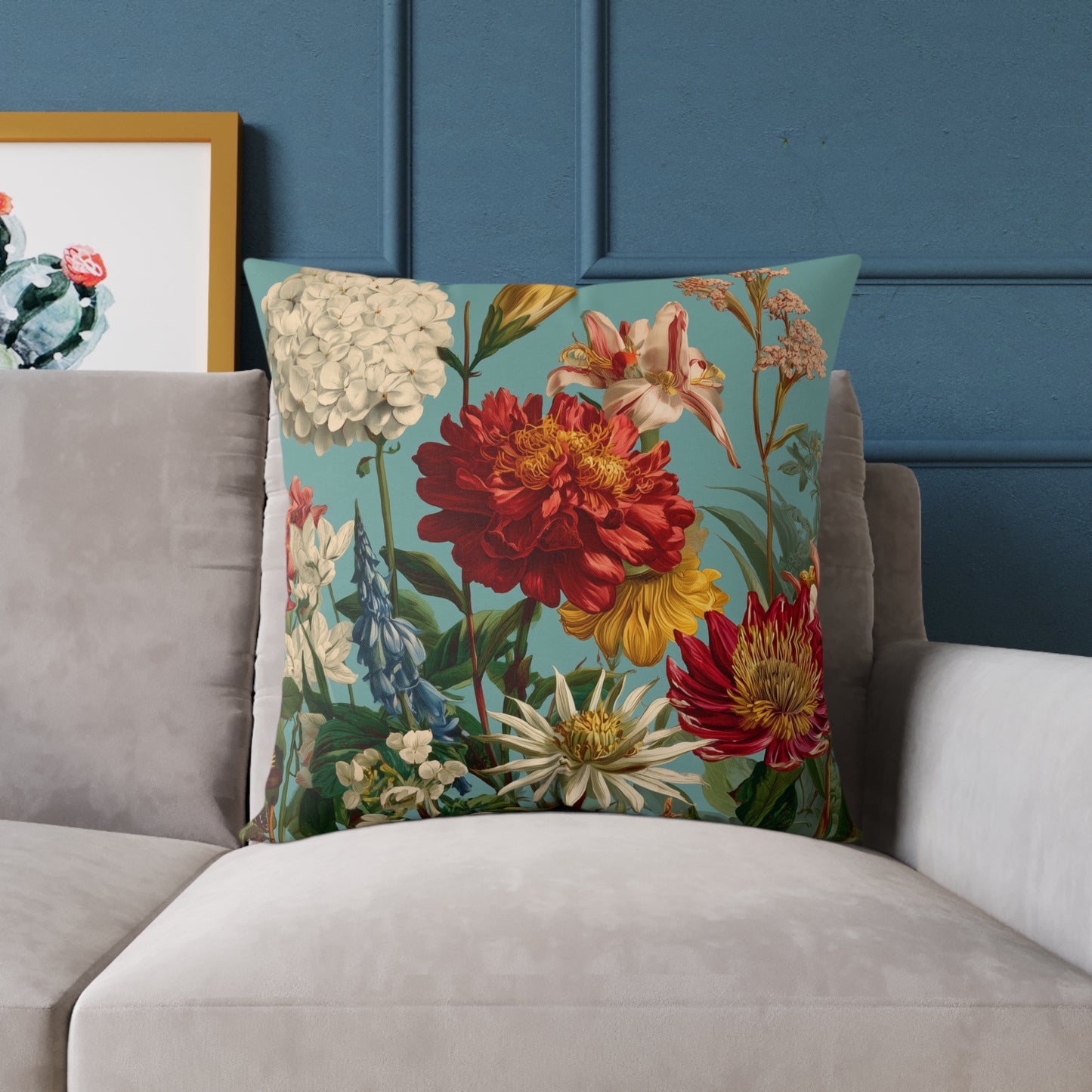 Scarlet & Ivory Floralscape - Square Poly Canvas Pillow