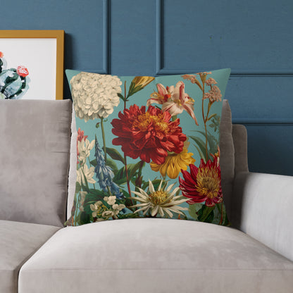 Scarlet & Ivory Floralscape - Square Poly Canvas Pillow