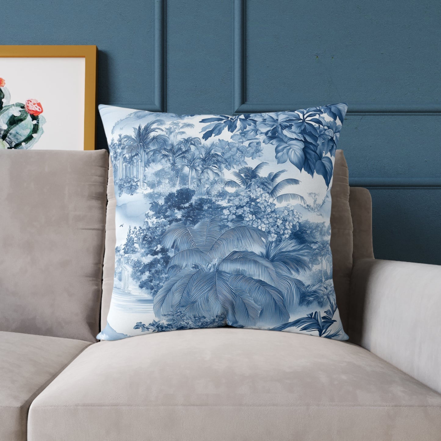 Blue Coastal Toile Garden - Square Poly Canvas Pillow