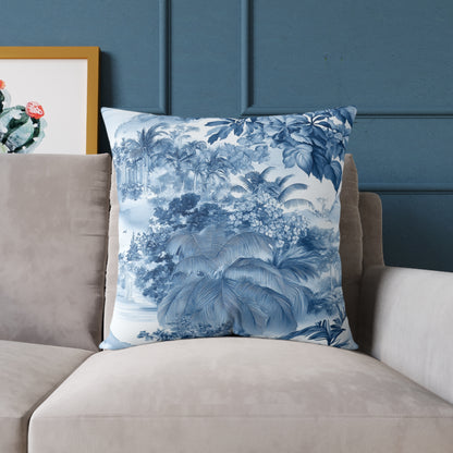 Blue Coastal Toile Garden - Square Poly Canvas Pillow