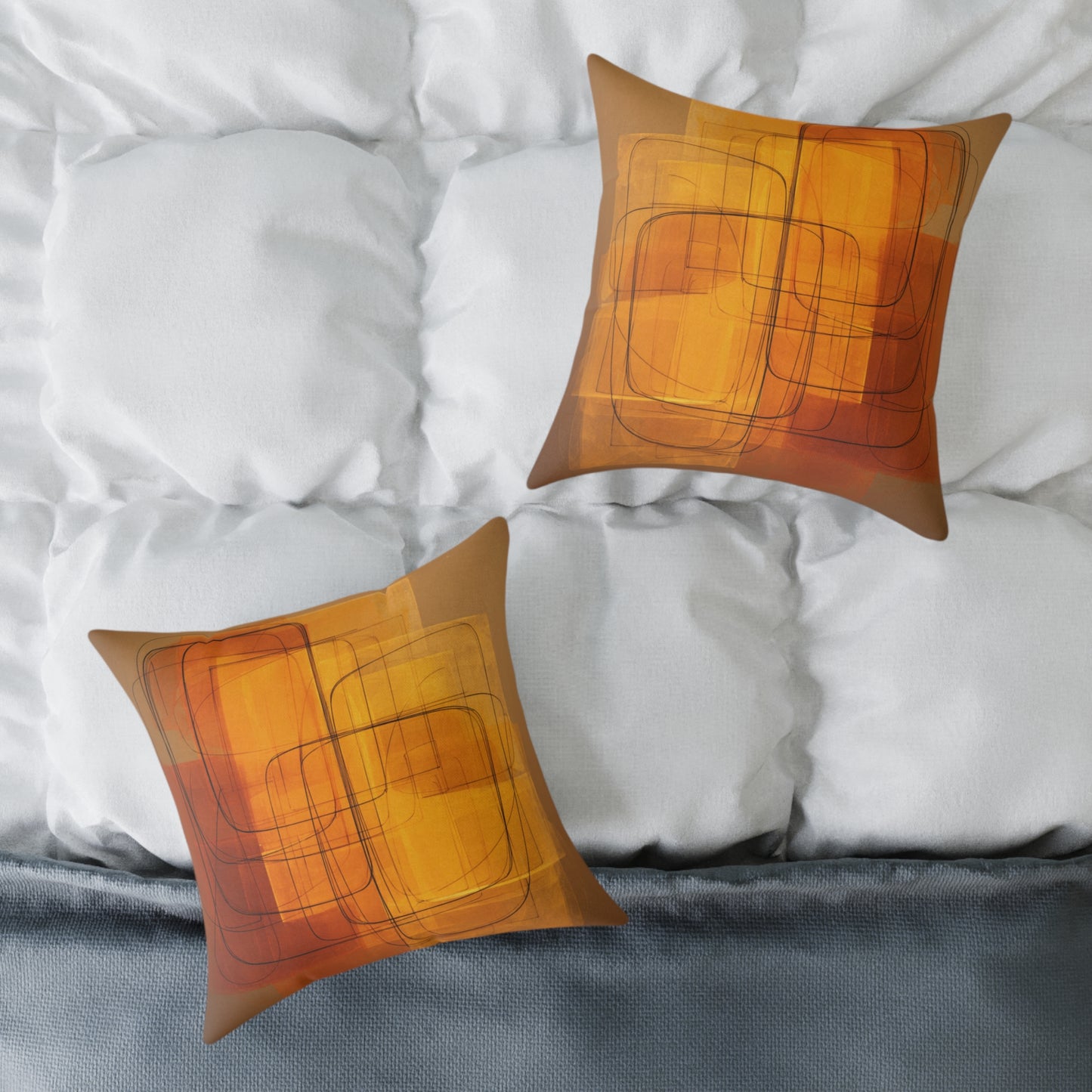 Golden Frame Drift - Square Poly Canvas Pillow
