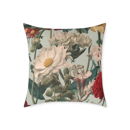 Crimson & Cream Garden - Square Poly Canvas Pillow