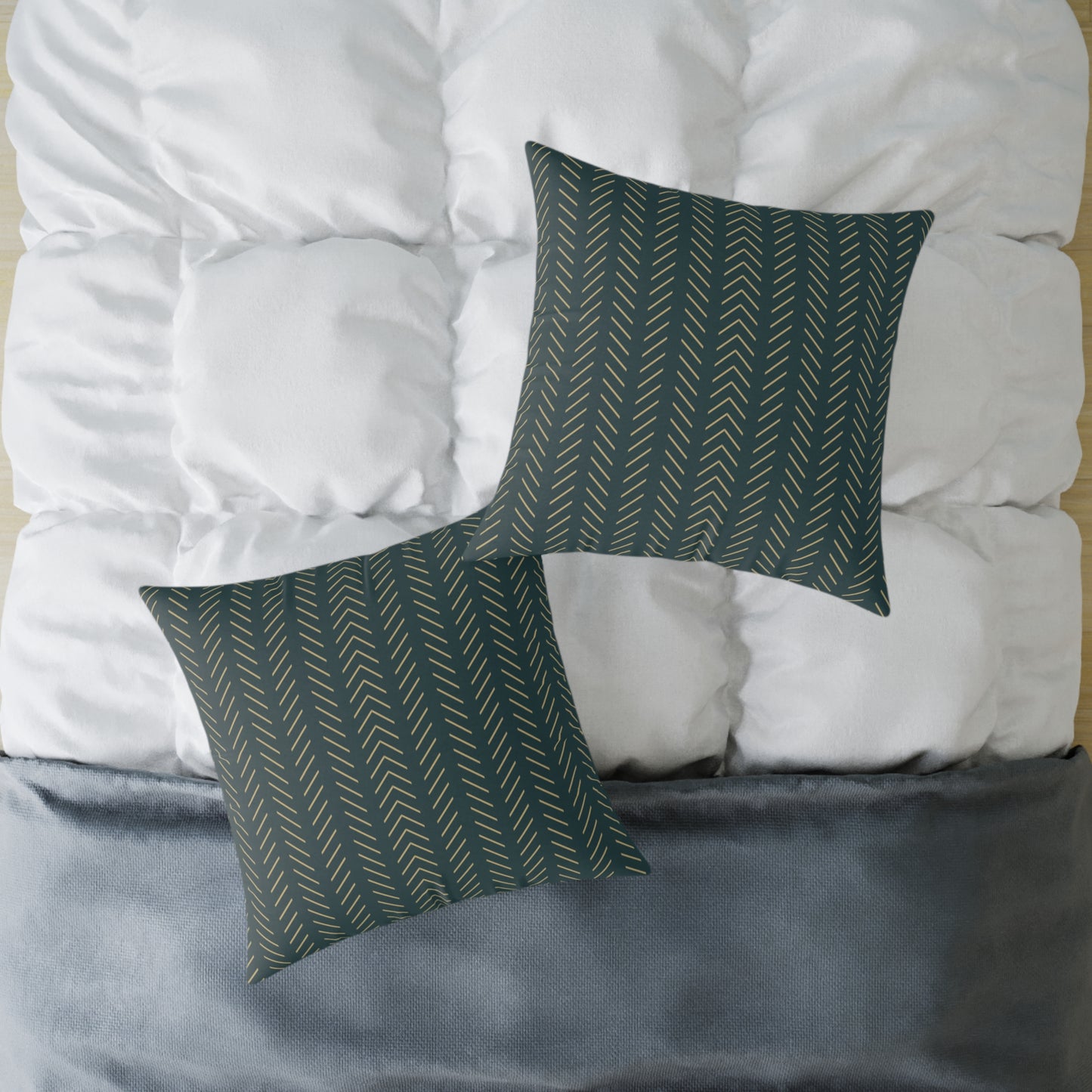Teal Line Repeat - Square Poly Canvas Pillow
