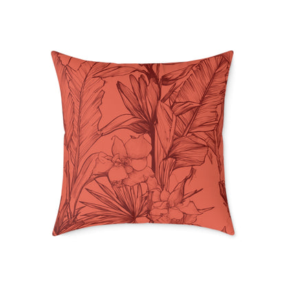 Terracotta Jungle Sketch - Square Poly Canvas Pillow