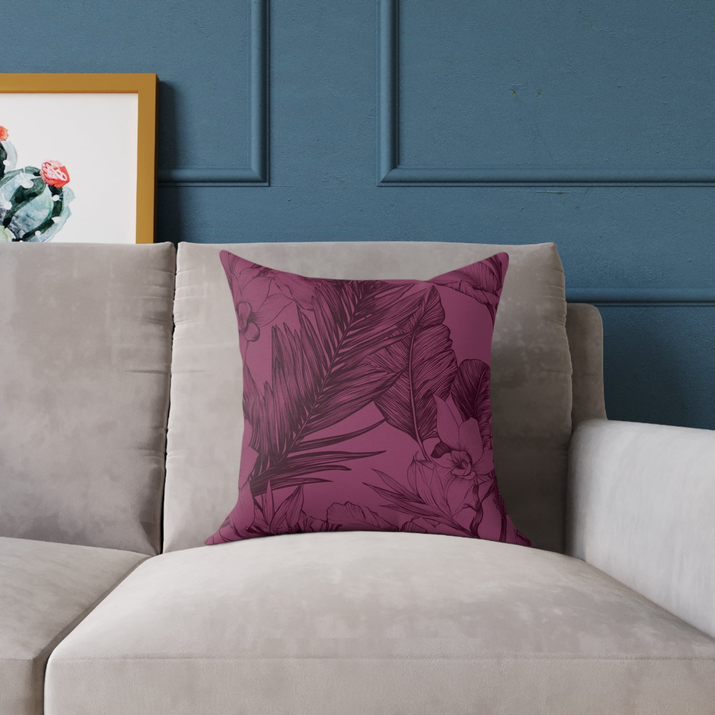 Mulberry Jungle Sketch - Square Poly Canvas Pillow