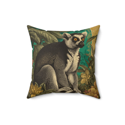 Emerald Wild Lemur - Faux Suede Square Pillow
