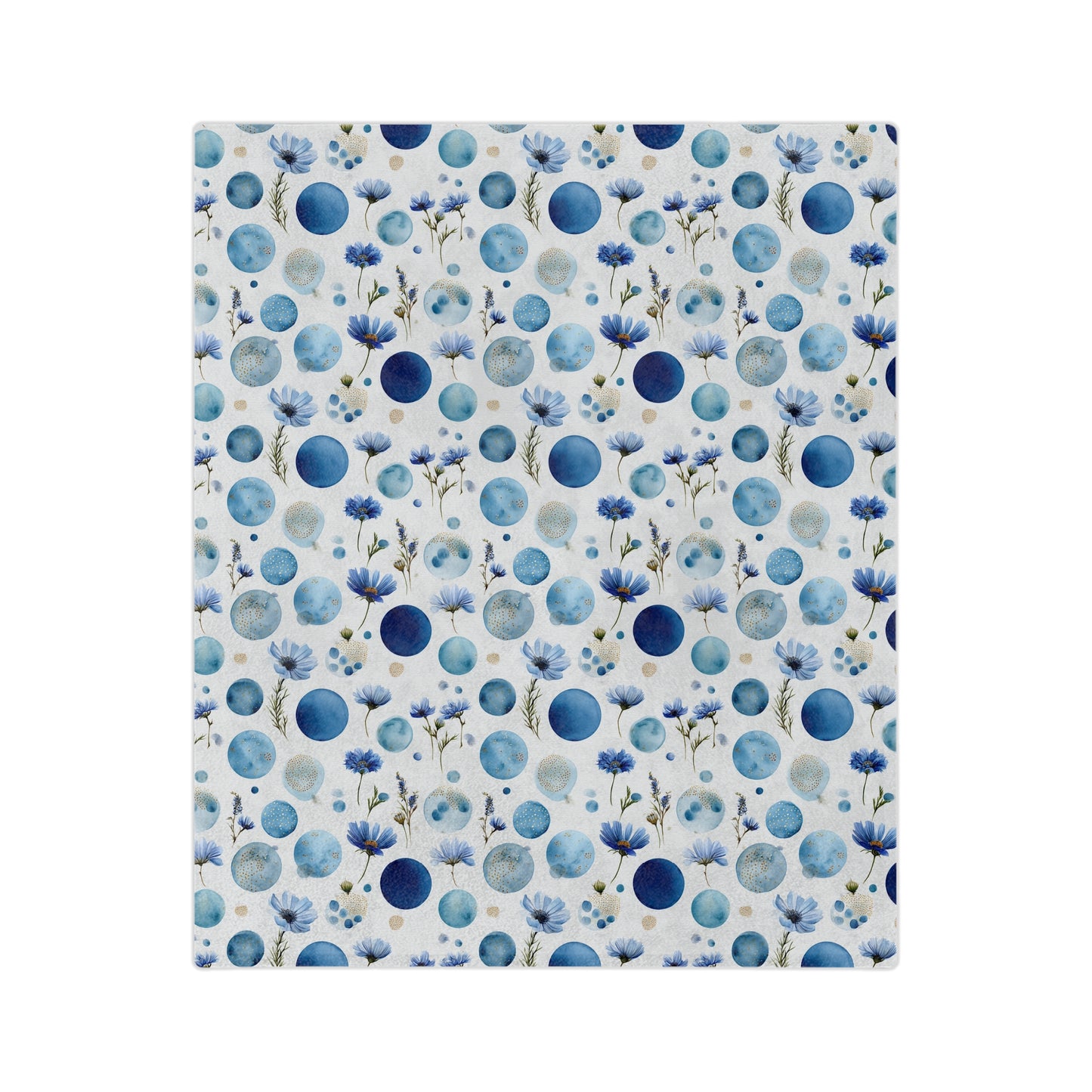 Blue Circle Flowers - Velveteen Microfiber Blanket
