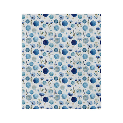 Blue Circle Flowers - Velveteen Microfiber Blanket