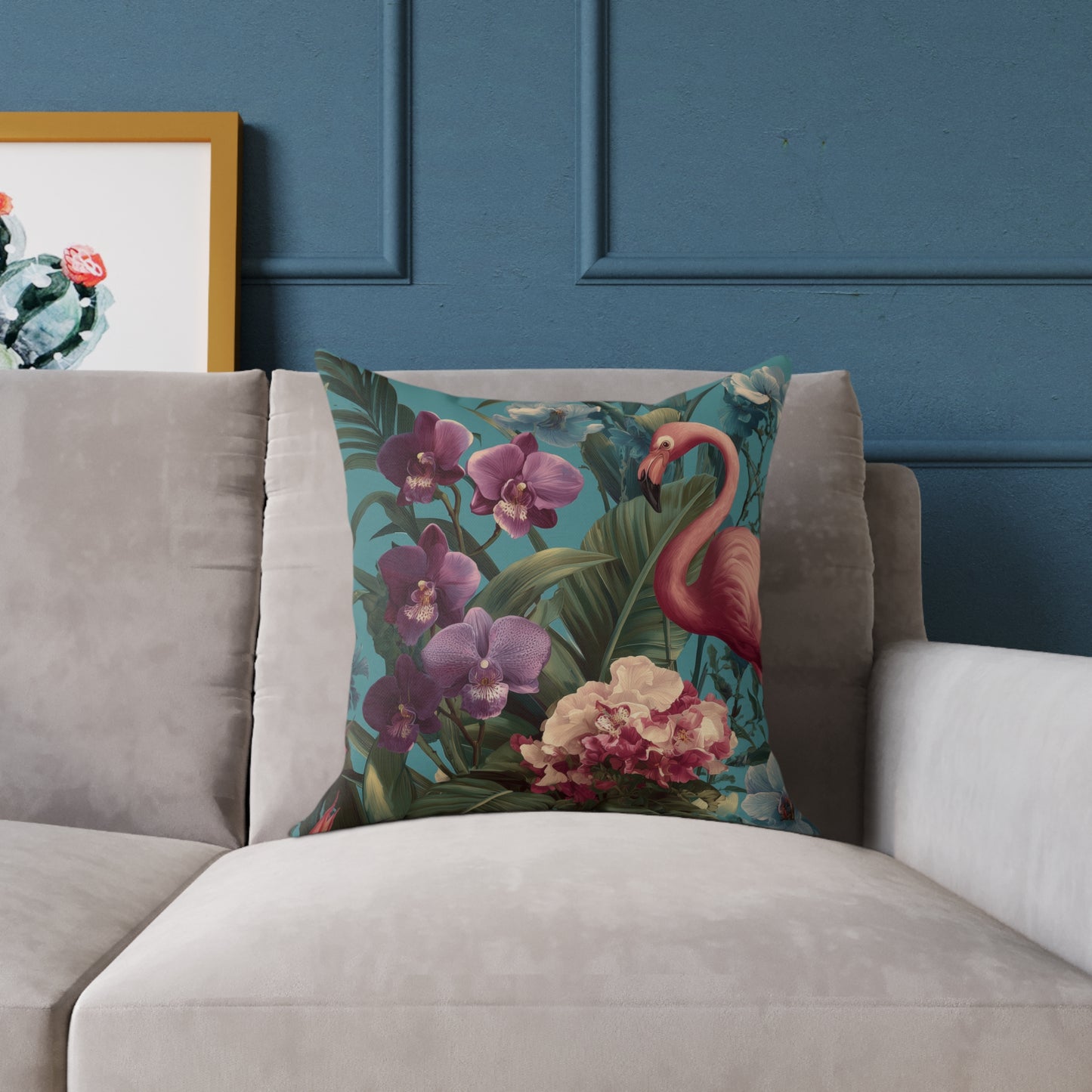 Tropic Orchid Flamingo - Square Poly Canvas Pillow