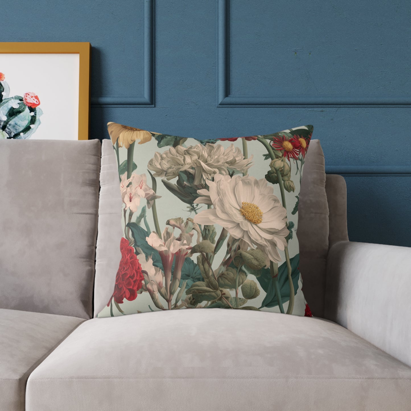 Crimson & Cream Garden - Square Poly Canvas Pillow