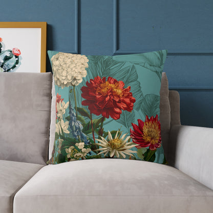 Teal Bloom Harmony - Square Poly Canvas Pillow