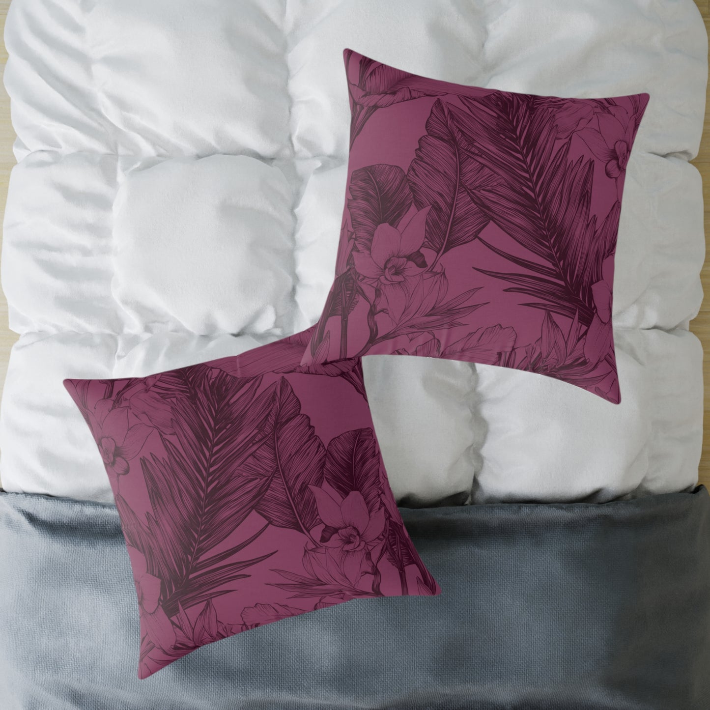Mulberry Jungle Sketch - Square Poly Canvas Pillow