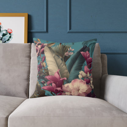 Jade Bloom Reverie - Square Poly Canvas Pillow